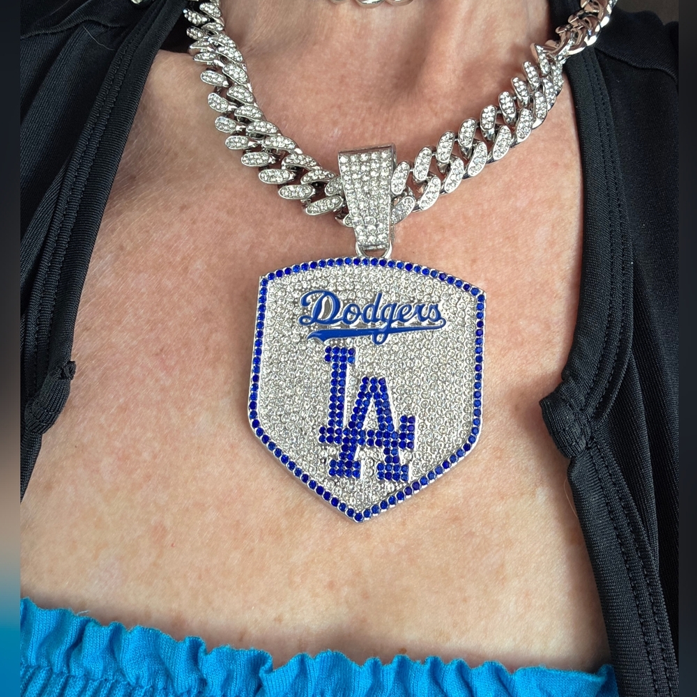 New LA Dodgers Baseball iced cuban chain necklace 24" MANY other teams avail…